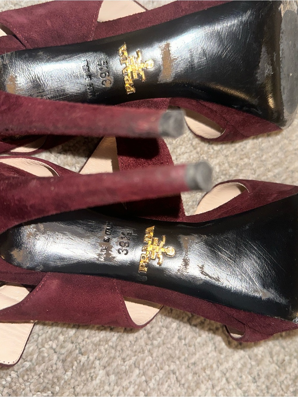 Prada Women's Burgundy Suede Strappy Slingback Heels - Picture 5 of 9